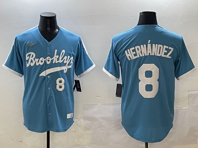 Men Los Angeles Dodgers #8 Hernandez Light Blue Throwback Game 2025 Nike MLB Jersey style 3066->los angeles dodgers->MLB Jersey